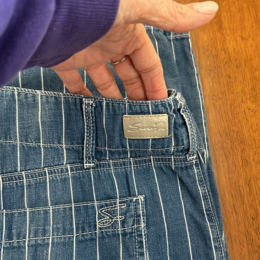 Seven 7 Wide Leg Crop Chambray Pinstripe Pant - Picture 3 of 5
